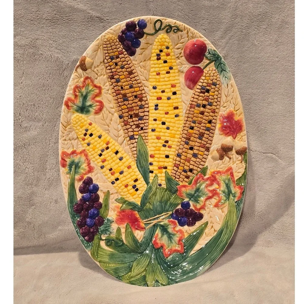 Worlds Only Corn Palace Mitchell SD Harvest Ceramic Oval Serving Platter 16 x 11